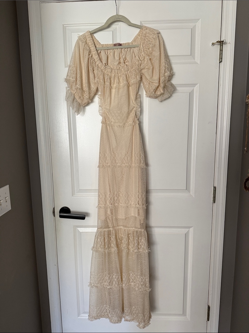 Bohemian Cream Lace Maxi Dress with Puff Sleeves from Vici